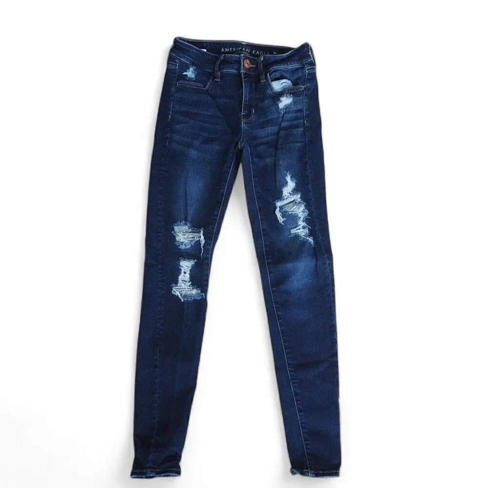 American Eagle Super Stretch Distressed Medium‎ Wash Jegging Jeans Juniors 00